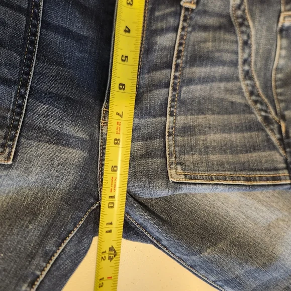 American Eagle High Rise Jeggings Crop Skinny Jeans Frayed Stretchy Dark Size 10 - Picture 12 of 14